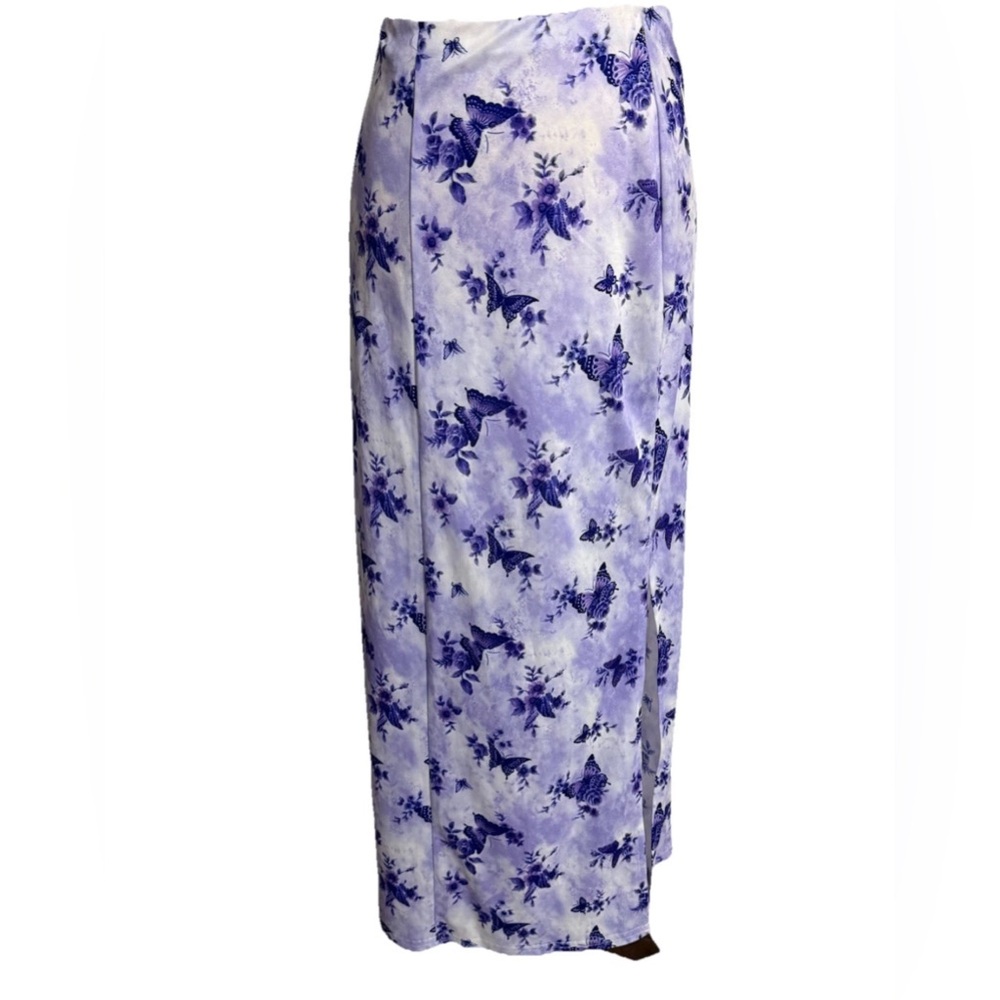 Y2k butterfly Floral Purple Maxi Skirt with side slit